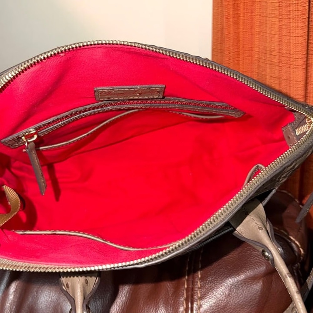 ‼️Dooney & Bourke Ostrich Domed Grey Leather Satchel Handbag Shoulder Bag - Picture 12 of 12